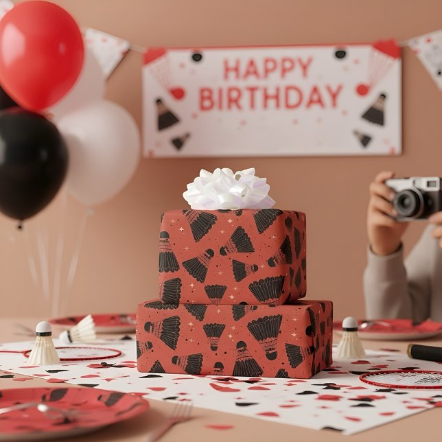 Retro Badminton Shuttlecock Pattern Wrap Wrapping Paper (Creator Uploaded)