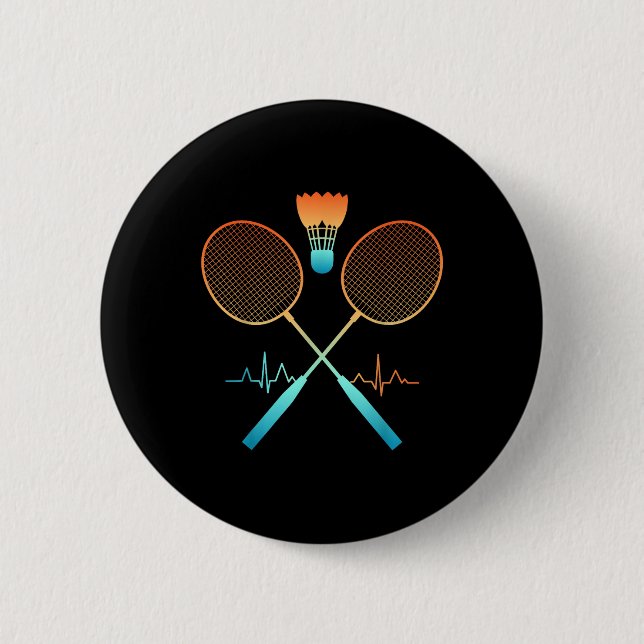 Retro Badminton With Shuttle Heartbeat Ecg  Button (Front)