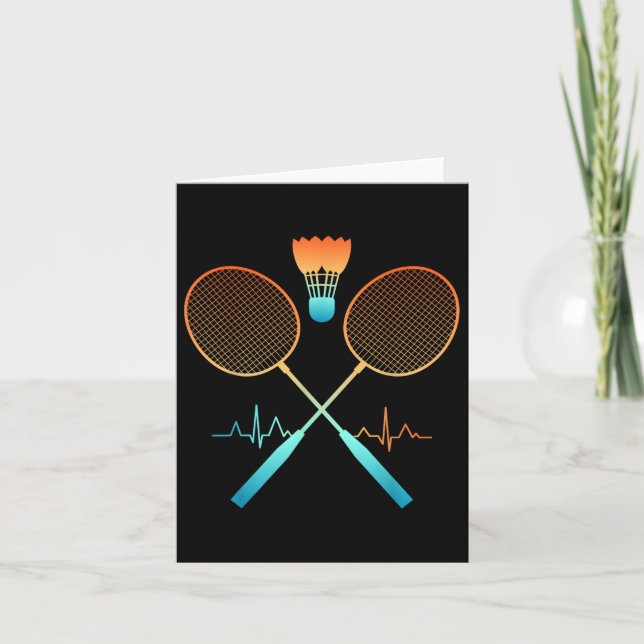 Retro Badminton With Shuttle Heartbeat Ecg  Card (Front)