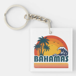 Retro Bahamas Beach Summer Sunset 70s Palm Tree Keychain
