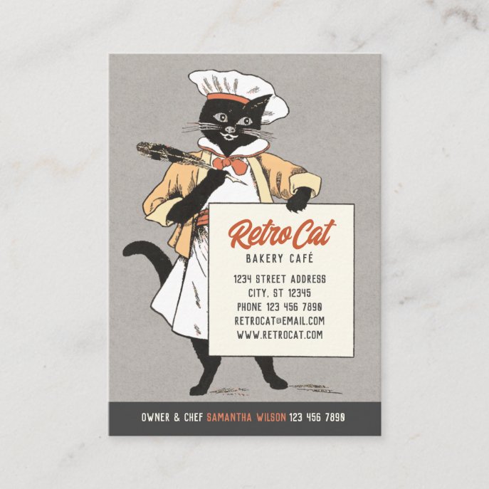 Retro Bakery Cafe Restaurant Cat Chef CC1221 Business Card