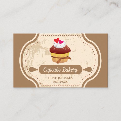 Retro Bakery Cupcake Rolling Pin Business Card
