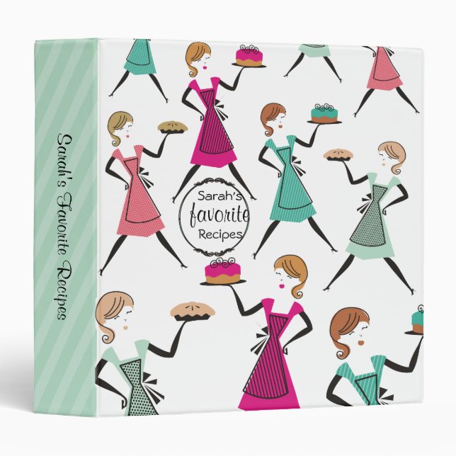 retro baking pie and cake girl recipe binder (Front/Spine)