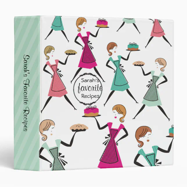 retro baking pie and cake girl recipe binder Zazzle