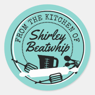 Retro baking utensils from the kitchen of classic round sticker