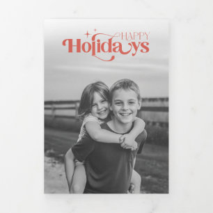 Retro Balck and White Photo Collage Christmas Tri-Fold Invitation