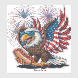 Retro Bald Eagle Hotdog American Flag 4th Of July  Sticker