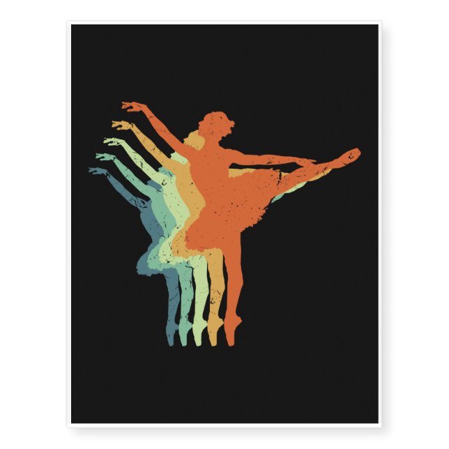 Retro Ballerina Dancer Womens Ballet Lover Gift Temporary Tattoos (Front)