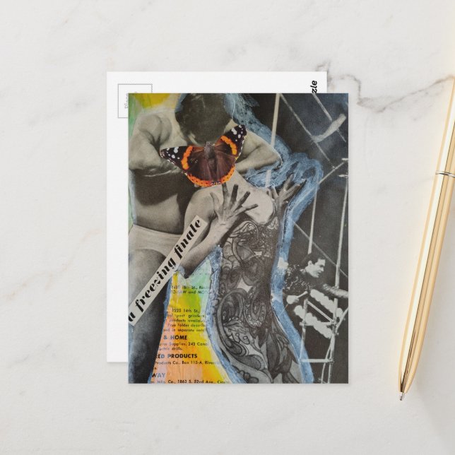 Retro Ballet Butterfly Woman surreal collage art Postcard (Front/Back In Situ)