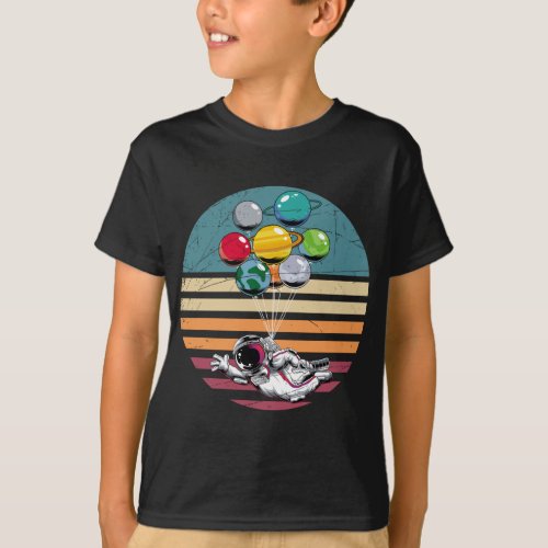 Retro Balloon Planets Space Travel Astronaut Kids  T_Shirt