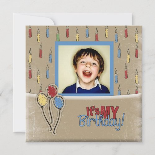 retro balloons boy photo birthday invitations
