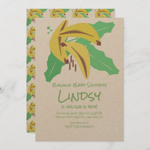 Retro Banana Purple Baby Shower Kraft Invitation