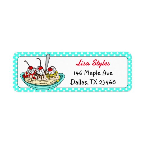 Retro Banana Split Ice Cream Sundae   Label