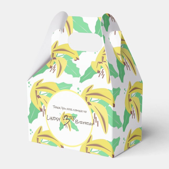 Retro Banana Yellow Turning Three Birthday Favor Boxes (Front Side)