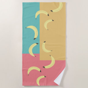 Retro Bananas Colorful Shapes Beach Towel