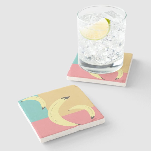 Retro Bananas Colorful Shapes Stone Coaster (Side)