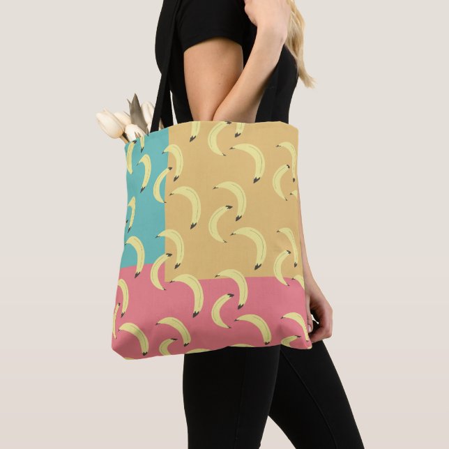 Retro Bananas Colorful Shapes Tote Bag (Close Up)
