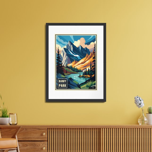 Retro Banff National Park  Framed Art (Living Room)