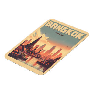 Retro Bangkok city skyline - Thailand travel gifts Magnet