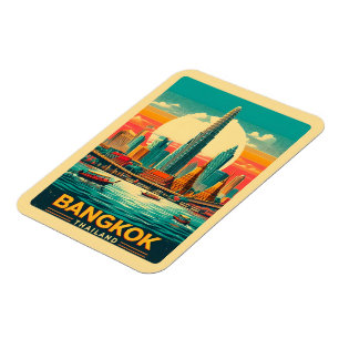 Retro Bangkok city skyline - Thailand travel gifts Magnet