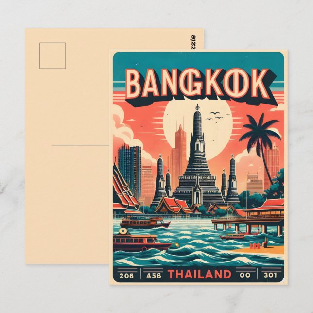 Retro Bangkok city skyline - Thailand travel gifts Postcard (Front/Back)