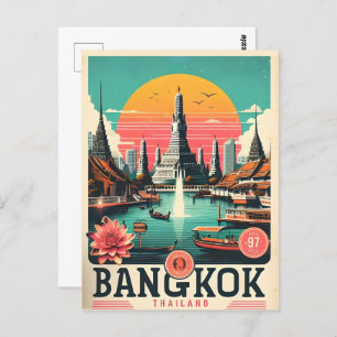 Retro Bangkok city skyline - Thailand travel gifts Postcard