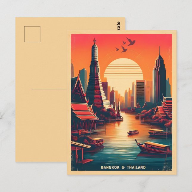 Retro Bangkok city skyline - Thailand travel gifts Postcard (Front/Back)