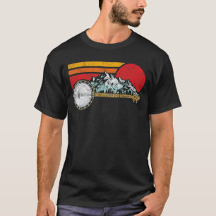 Retro Banjo Mountains Sun Sketch Surf Style 80s fa T-Shirt