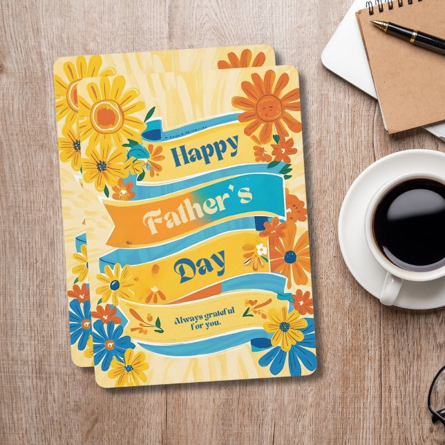  Retro Banner Floral Happy Father's Day Card ( Retro Banner Floral Happy Father's Day Card)