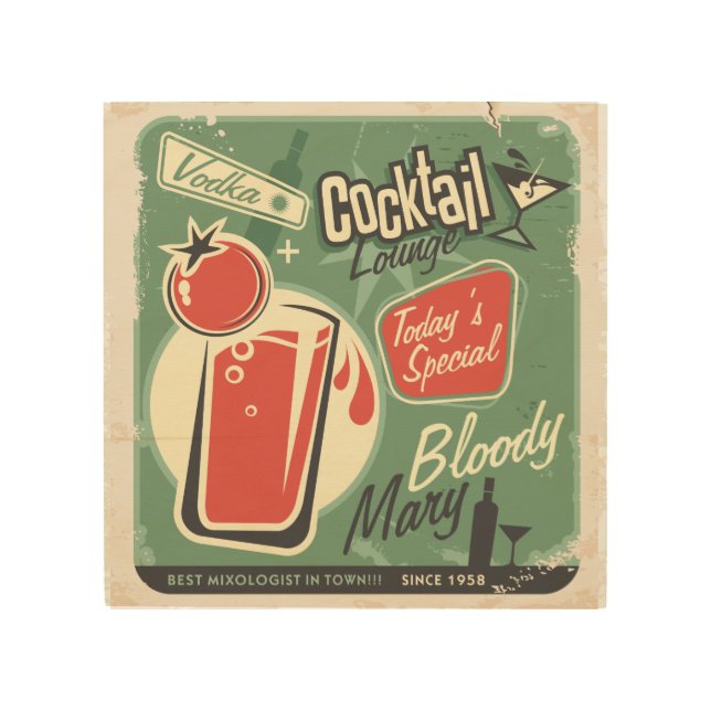 Retro Bar 8"x8" Wood Wall Art (Front)