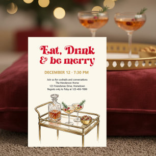 Retro Bar Cart Eat Drink Be Merry Holiday Party Invitation