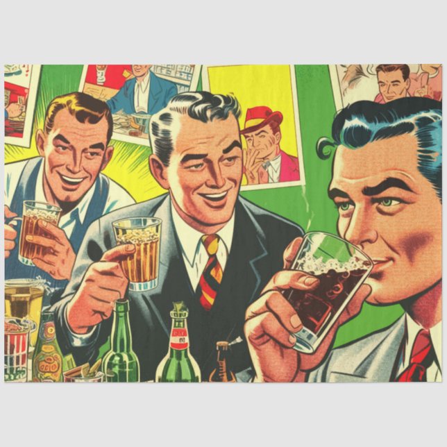 Retro Bar Drinks Comics Illustration Tissue Paper (Front)
