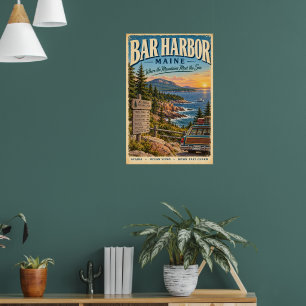 Retro Bar Harbor Maine Travel Poster Acadia Wall