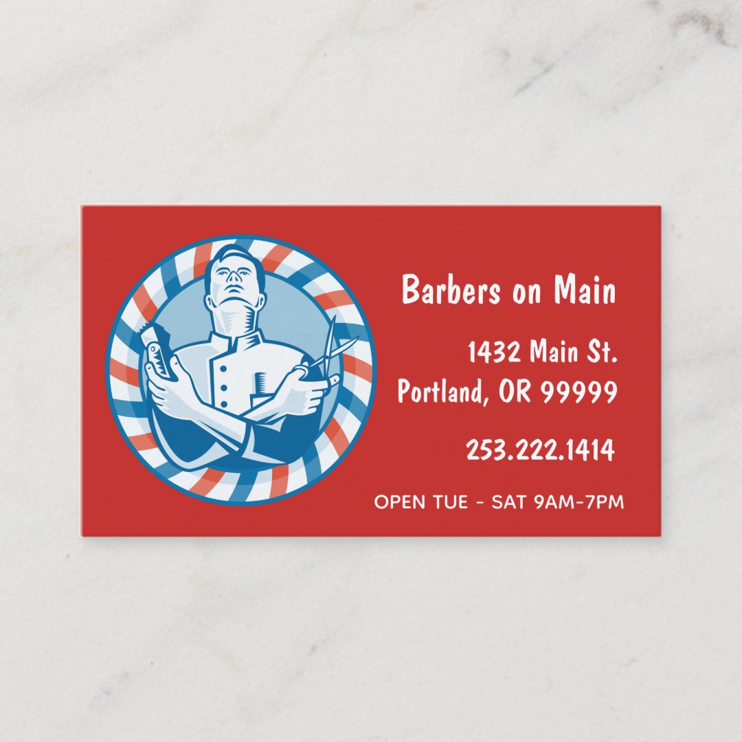 Retro Barber Badge Custom QR Code Business Card Zazzle