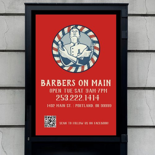 Retro Barber Badge  QR Code Poster