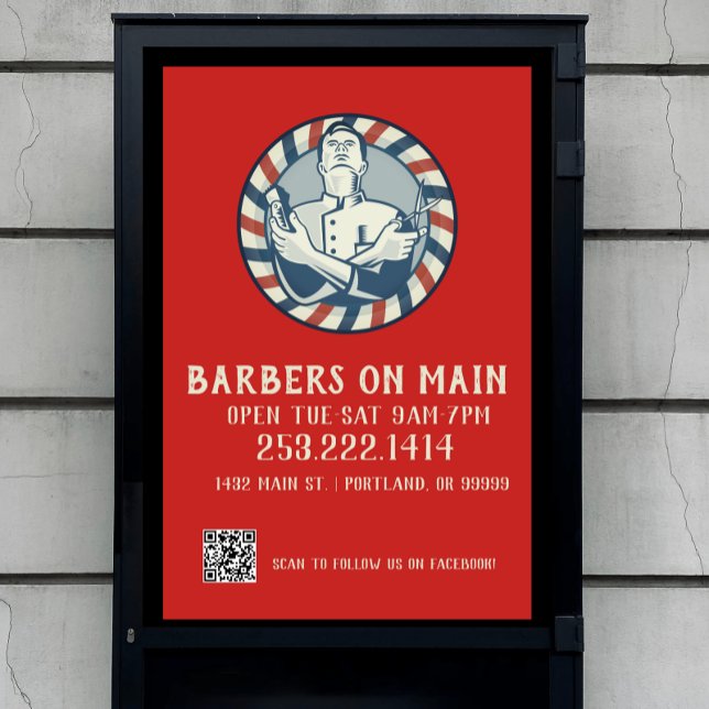 Retro Barber Badge & QR Code Poster (Check out our entire collection of barber art for business!)