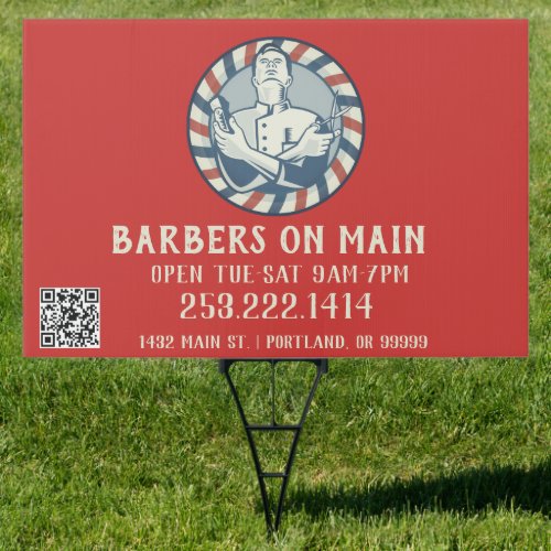 Retro Barber Badge  QR Code Sign