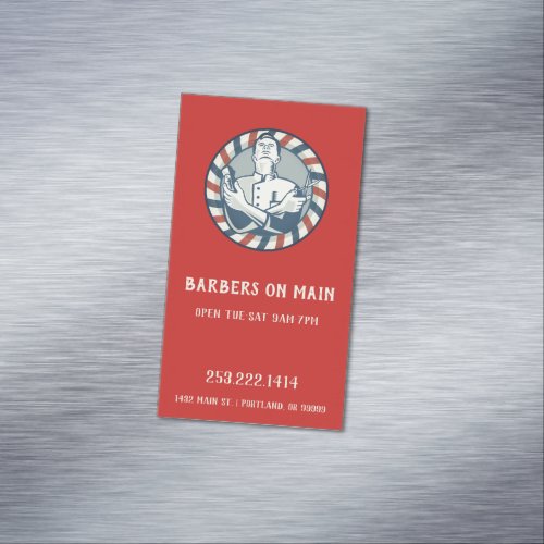 Retro Barber Badge Vertical Business Card Magnet