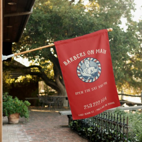 Retro Barber Badge Vertical Outdoor Flag