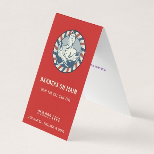 Retro Barber Badge Vertical  Tent Business Card