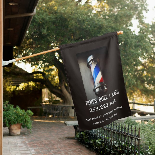 Retro Barber Pole Dark Gray Hanging Flag (In SItu)