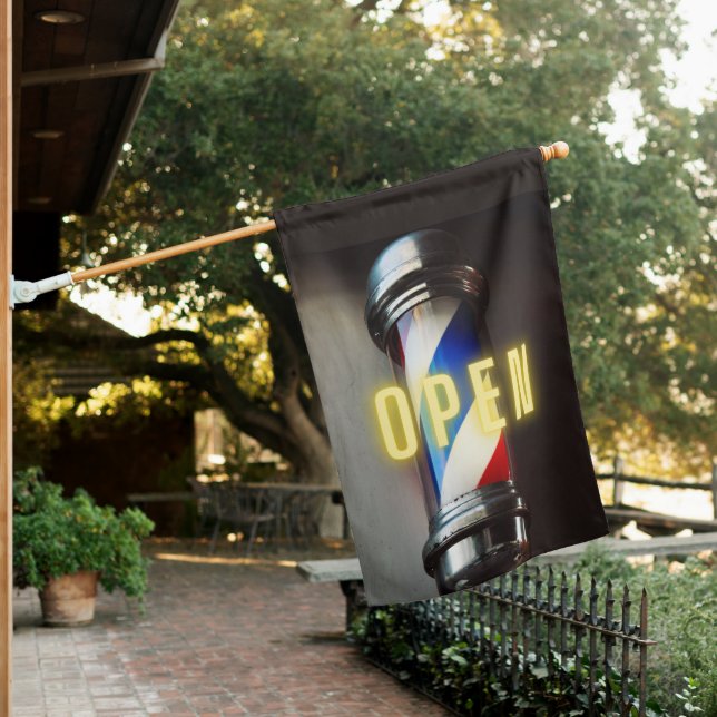 Retro Barber Pole Neon Open Hanging Flag (In SItu)