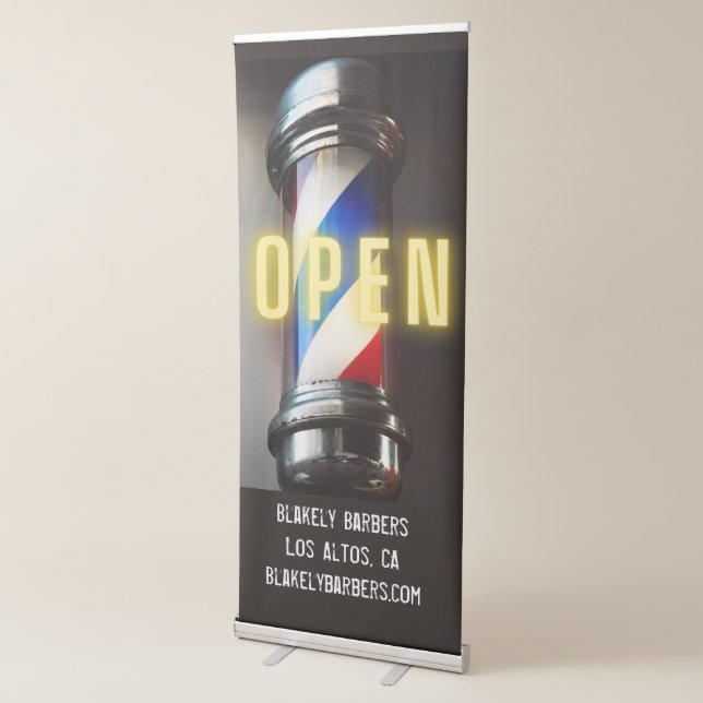Retro Barber Pole Neon Open Retractable Banner (3/4)