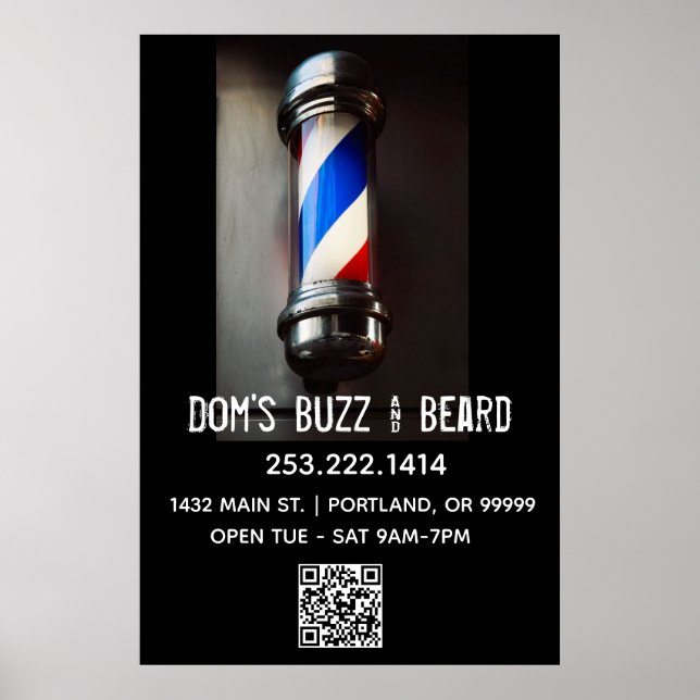 Retro Barber Pole & QR Code Business  Poster (Front)