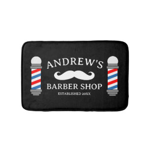 Retro barber shop bath mat with business logo