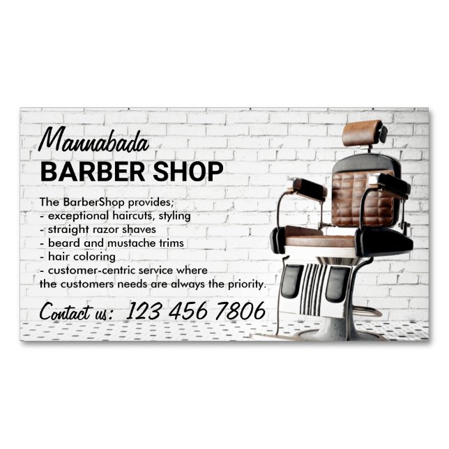 Retro Barber Shop Business Card Magnet (Front)