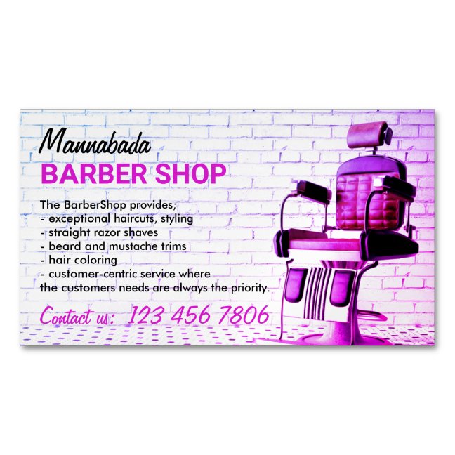Retro Barber Shop Purple Simple Business Card Magnet