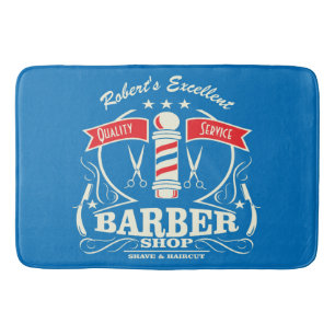 Retro Barber Stylist Work Floor Mat Blue