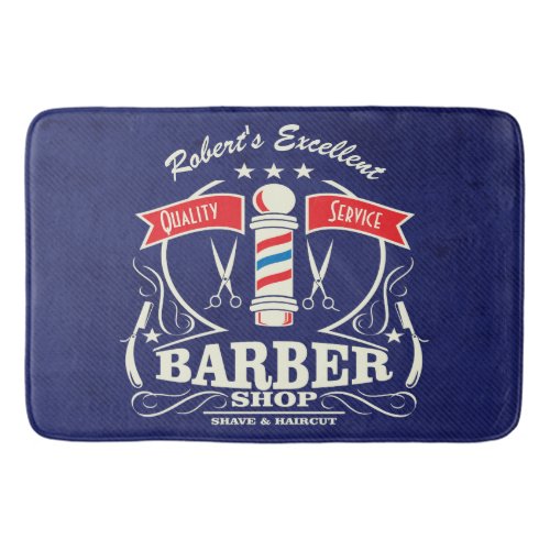 Retro Barber Stylist Work Floor Mat Blue