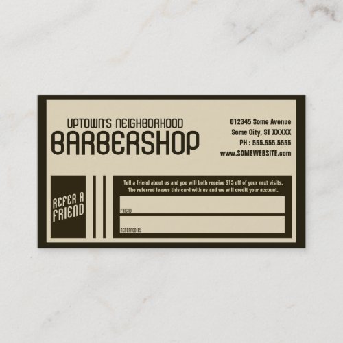 retro barbershop refer a friend referral card